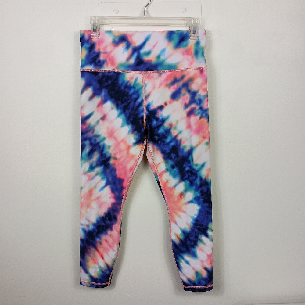 Athleta Elation Tie Dye 7/8 Tights Coral Medium High Rise Compression Leggings